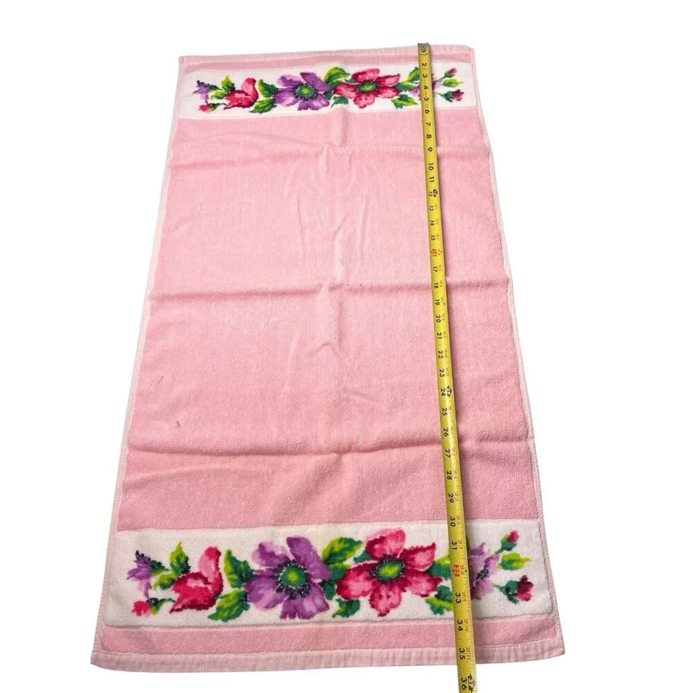 Vintage Pink Floral Hand Towel Indanthren Spring Flowers 18”x35”